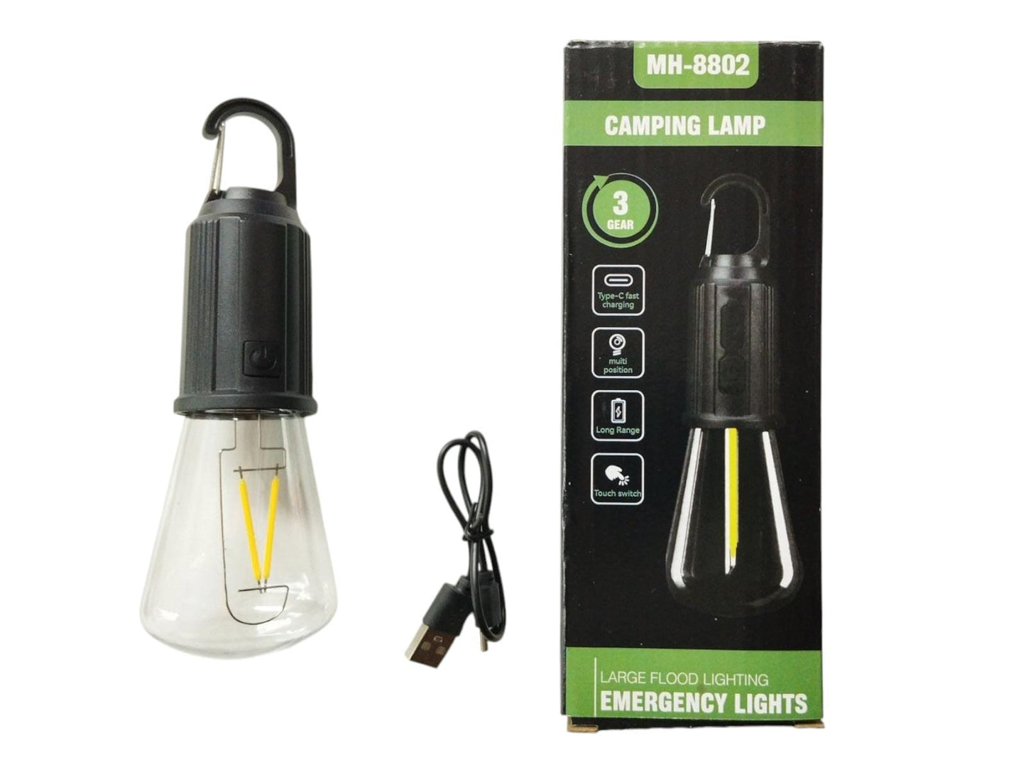 Lampara Retro C/Gancho Recargable USB tipo C