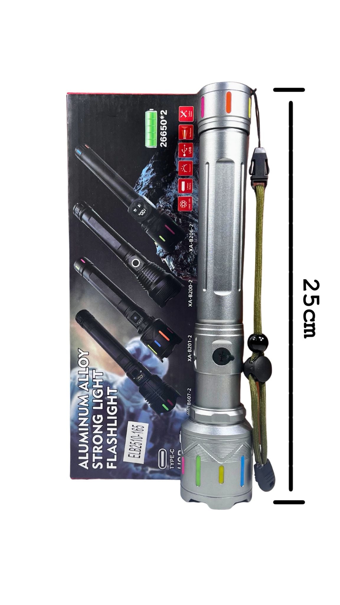 Linterna de Metal de 25cm Doble Bateria 26650