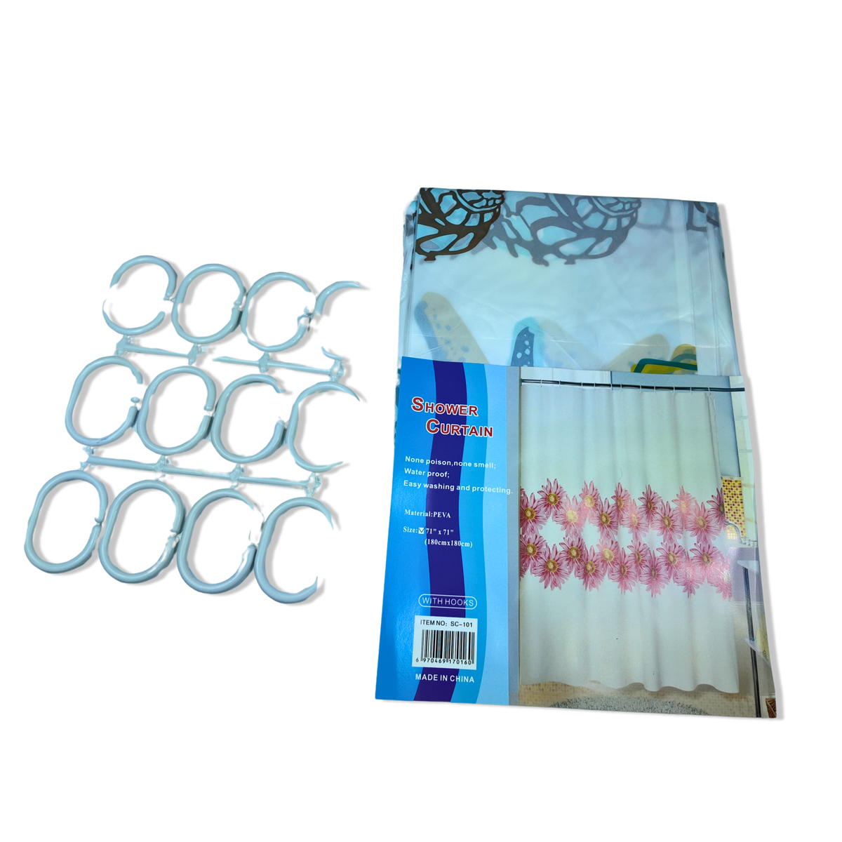 Cortina de Baño (1,80x1,80) + 12 Ganchos de Plastico