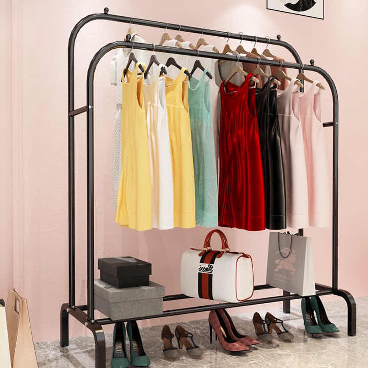 Perchero de pie Organizador de Ropa Doble