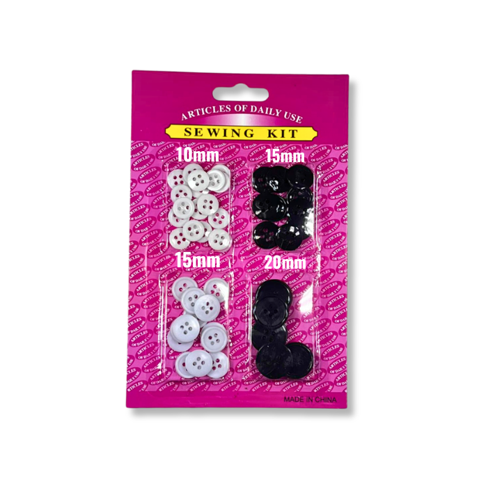 Kit de Botones Blancos y Negros (10mm;15mm;20mm)