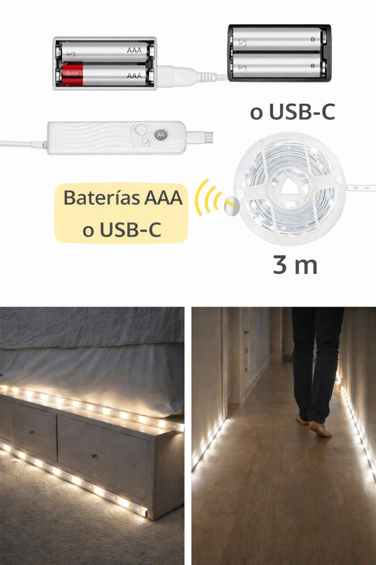 Cinta Led a Pilas de Luz Fria + Sensor de Movimiento