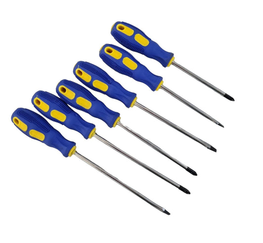 Destronillador x6 con mango de color amarillo y azul