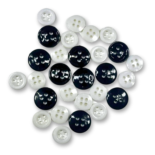 Kit de Botones Blancos y Negros (10mm;15mm;20mm)