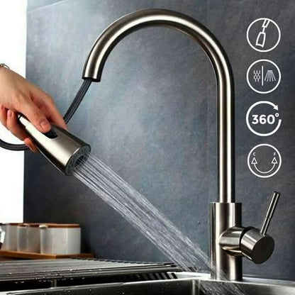 Canilla Monocomando Extensible Flexible Acero Inoxidable Cromada