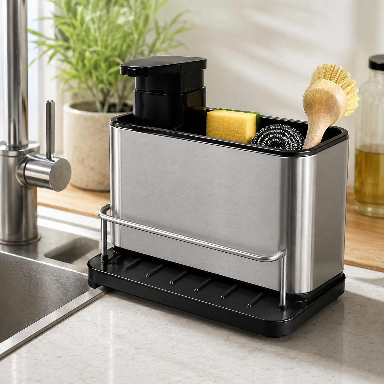 Escurridor de Cocina con Dispensador de Jabón Acero Inoxidable
