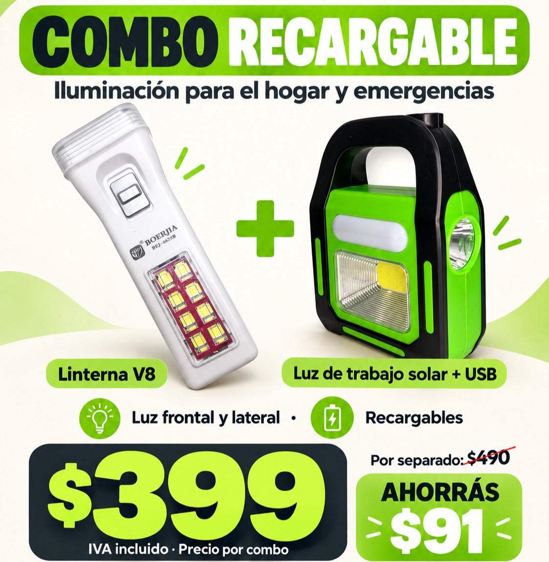 Combo Linterna de Mano + Foco de Trabajo