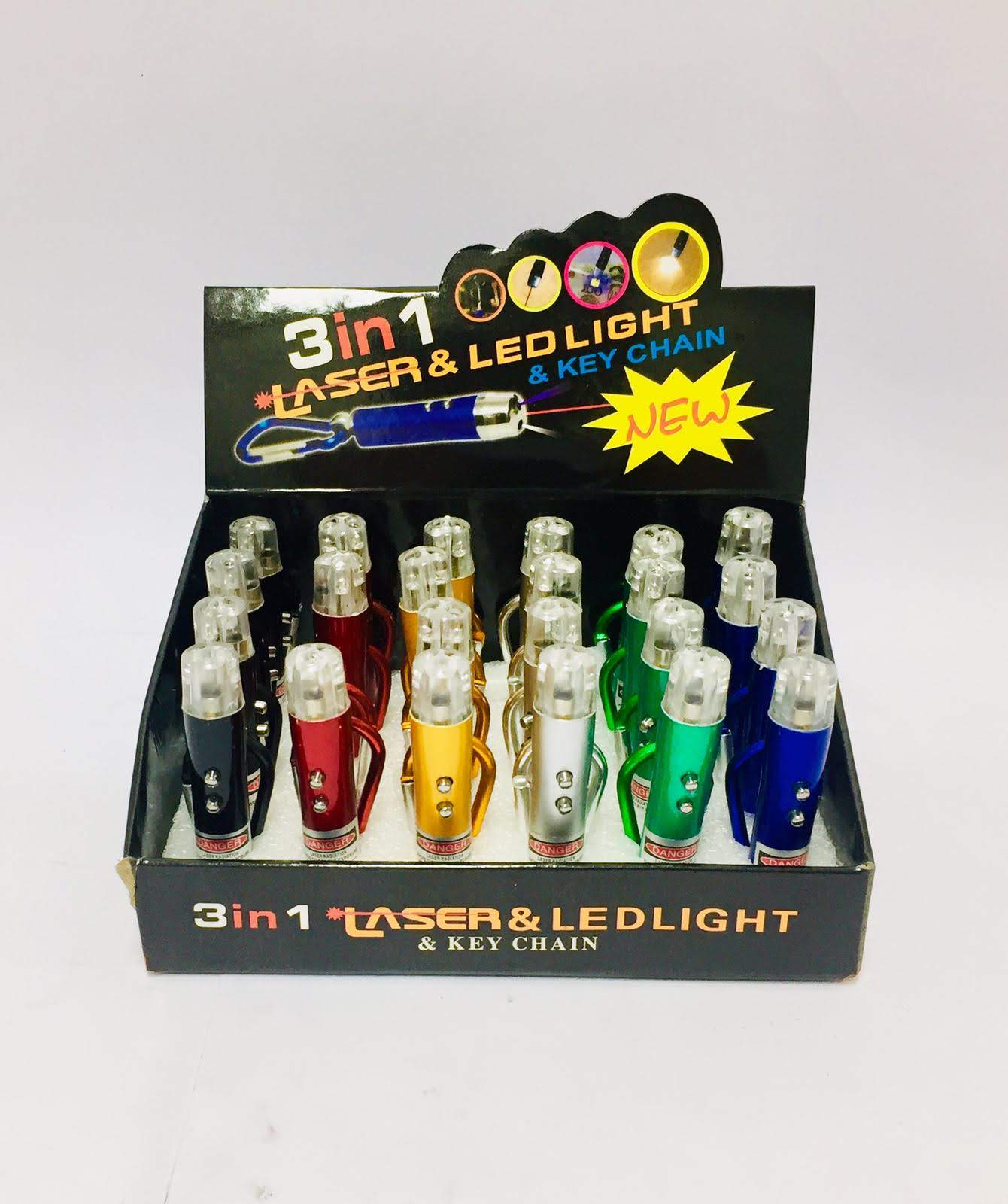 Linterna 3 en 1 Llavero con Laser a Pila